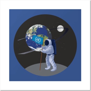 Spaceman placing flag on planet in our Galaxy, Posters and Art